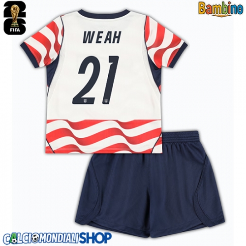 Maglie da calcio Stati Uniti Timothy Weah #21 Prima Maglia Bambino Mondiali 2026  Manica Corta + Pantaloni corti)